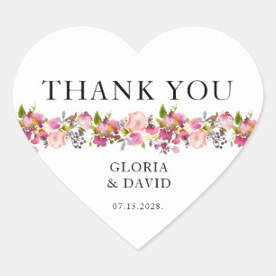 Adesivo Coração Casamento Floral Rosa