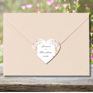Adesivo Coração Casamento Floral Rosa Elegante