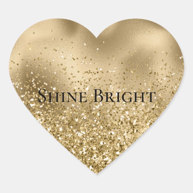 Adesivo Coração Casamento Glam Glitzy Glitter Dourado Chic (Frente)