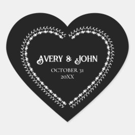 Adesivo Coração Casamento Gótico Minimalista Negro e Branco