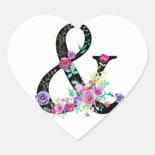 Adesivo Coração Casamento Moderno de Primavera com Ampersand Chiqu