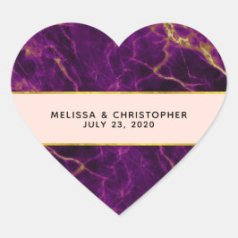 Adesivo Coração Casamento Moderno Roxo e Dourado Abstrato Marble