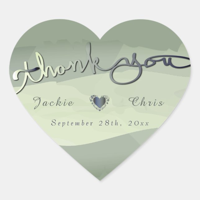 Adesivo Coração Casamento "Obrigado" Cinza Wash (Frente)