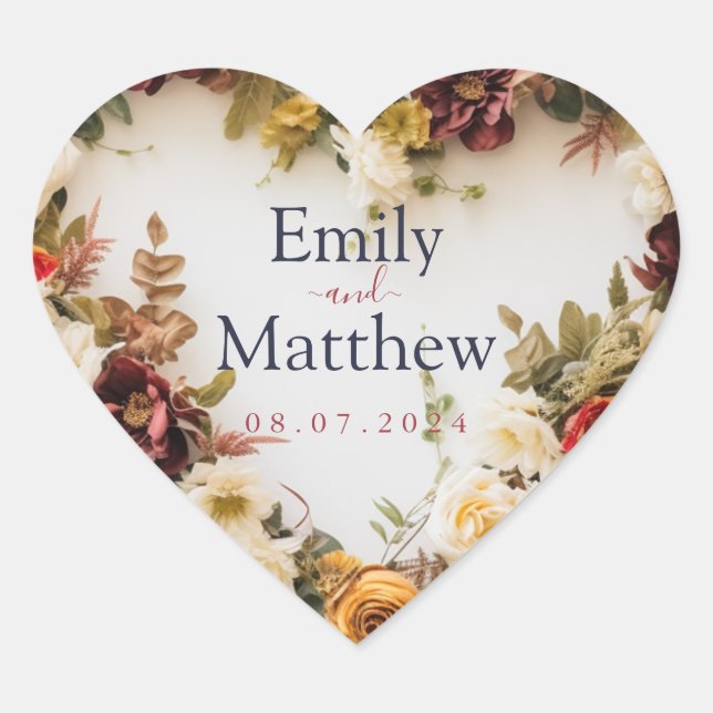 Adesivo Coração Casamento outono (Frente)