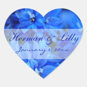 Adesivo Coração Casamento Personalizado Azul Floral