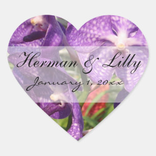 Adesivo Coração Casamento Personalizado de Flores Tropicais Roxas