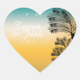 Adesivo Coração Casamento Pôr do Sol Palmeiras Praia Tropical