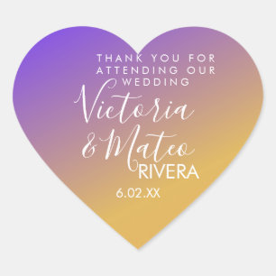 Adesivo Coração Casamento Púrpura Amarelo Amarelo-Sol com Gradient