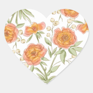 Adesivo Coração Casamento Rosa Laranja
