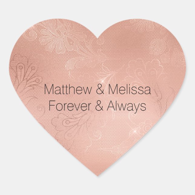 Adesivo Coração Casamento Rosa Rosa Rosa Glam Lace (Frente)