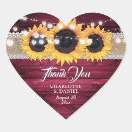Adesivo Coração Casamento Rústico Burgundy Burlap Lace Girassol