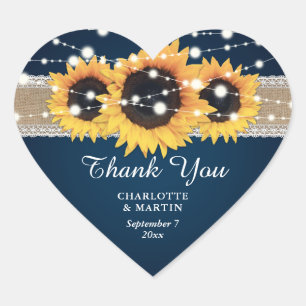 Adesivo Coração Casamento Rústico Marinho Azul Burlap Lace Girasso