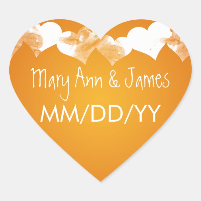 Adesivo Coração Casamento Salve A Data Grunge Hearts Orange (Frente)