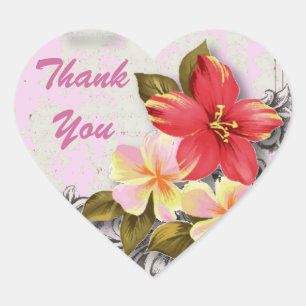 Adesivo Coração casamento tropical floral do hibiscus de Havaí do