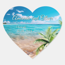 Adesivo Coração Casamento Tropical Palm Tree Beach de Turquoise
