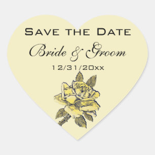 Adesivo Coração Casamento vintage, Rosa Amarelo de Jardim Anítico