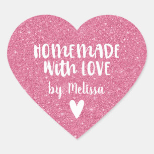Adesivo Coração Caseiro Com Amor Brilho Rosa