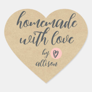 Adesivo Coração Caseiro com Amor Papel Kraft Personalizado