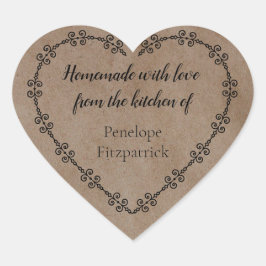 Adesivo Coração Caseiro Rústico com Amor da Sua Cozinha Kraft