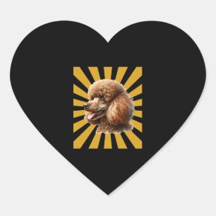Adesivo Coração Castanho Padrão Poodle Retro Sunburst