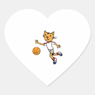 Adesivo Coração Cat Joga Basquete, Futebol Jersey