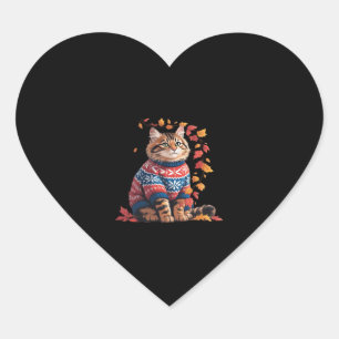 Adesivo Coração Cat Leaf Fall Olá Autumn Funny Cat Kitten Lover