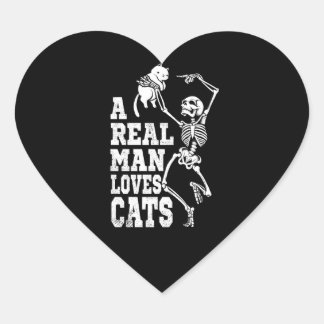 Adesivo Coração Cat Lovers | Skeleton Real Man Loves Gift