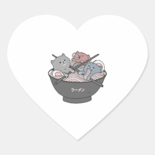 Adesivo Coração Cat Ramen Kawaii