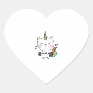 Adesivo Coração Cat Unicorn T Shirt Workout Gym Rainbow Caticorn C