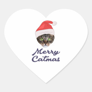 Adesivo Coração Catmas de feliz, Natal Chapéu de Papai Noel Convit