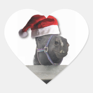 Adesivo Coração Cavalo de Natal Santa Hat