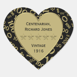 Adesivo Coração Centenário 100º aniversário, preto e tema Dourado