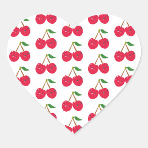 Adesivo Coração Cereja Fruta Kawaii Sorridente Feliz