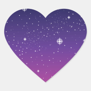 Adesivo Coração Céu nocturno estrelado roxo escuro