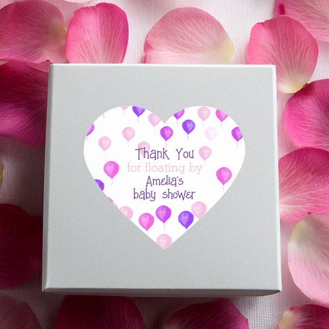 Adesivo Coração Chá de Bebê Balão Aquarela Rosa (Criador carregado)