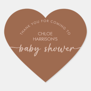 Adesivo Coração Chá de fraldas de Script Boho Brown Terracotta Bei