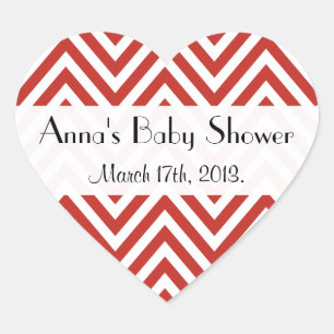 Adesivo Coração Chá de fraldas - Padrão Zigzag, Chevron - Vermel