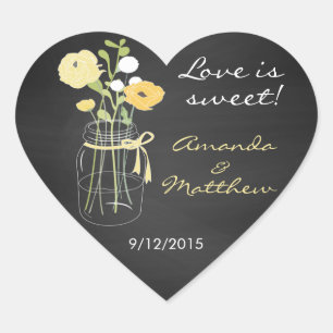 Adesivo Coração Chalkboard Mason Jar Weding Favor Stickers