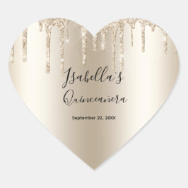 Adesivo Coração Champagne Brilhante Elegante Quinceanera