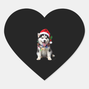 Adesivo Coração Chapéu de Papai Noel de Cachorro Husky Presentes d