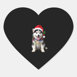 Adesivo Coração Chapéu de Papai Noel de Cachorro Husky Presentes d