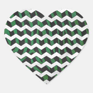 Adesivo Coração Chevron Zebra Black e Green Impressão