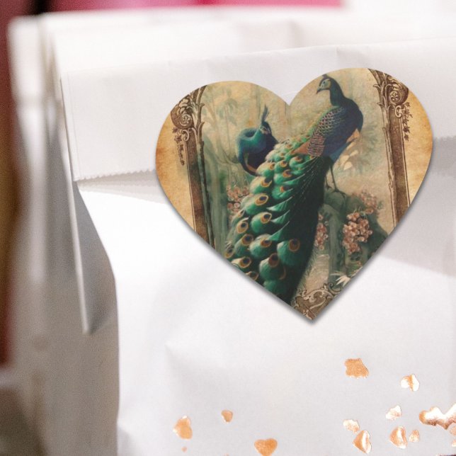 Adesivo Coração chic floral francês moderno país de colheita (chic floral french country modern vintage peacock heart sticker)
