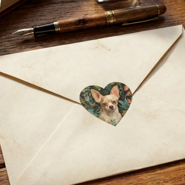 Adesivo Coração Chihuahua in the Style of William Morris (Criador carregado)