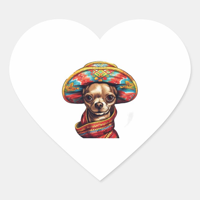 Adesivo Coração Chihuahua Mexico Cinco de Mayo Funny Dog (Frente)