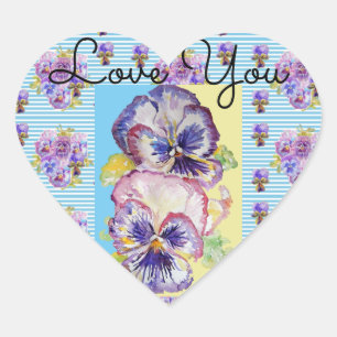 Adesivo Coração Chique Pansy Blue Love Heart Envelope Sticker