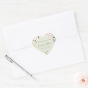 Adesivo Coração Chuva de Noiva Floral Rosa Elegante e Verde Pastel