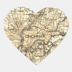 Adesivo Coração Cincinnati Ohio Vintage Map