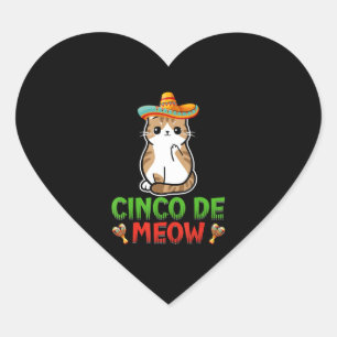 Adesivo Coração Cinco De Meow Cute Cinco De Mayo Sombrero Taco Cat
