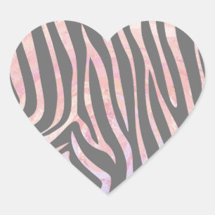 Adesivo Coração Cinza de Zebra Light e Impressão cor-de-rosa